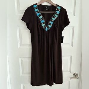 Ronni Nicole Beaded Dress Brown Blue Size 16